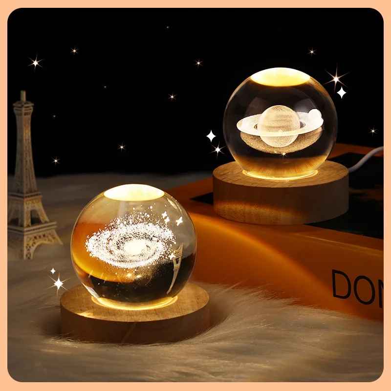 Galaxy Dreams Crystal Ball Night Light | 3D Moon & Planet Lamp